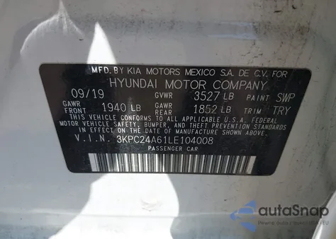 2020 Hyundai Accent Se из США, поврежденный, VIN 3KPC24A61LE104008